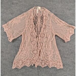 Forgotten Grace Kimono Cardigan Size 2X Cotton Sheer Mesh Lace Boho Festival